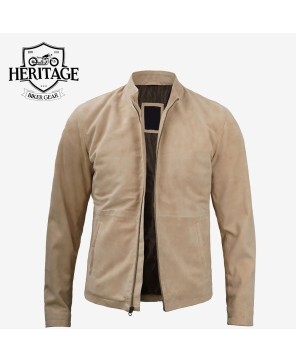 Men's Suede Leather Jacket - Stylish Mandarin Collar