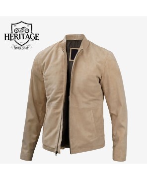 Men's Suede Leather Jacket - Stylish Mandarin Collar