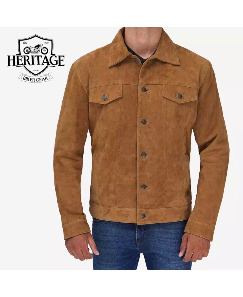 Tan Suede Trucker Jacket for Men