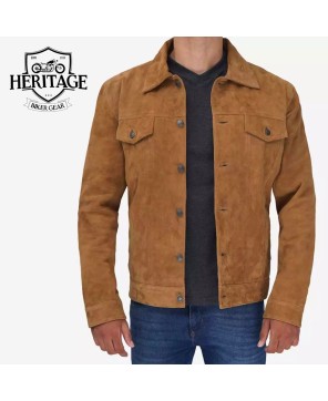 Tan Suede Trucker Jacket for Men