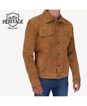 Tan Suede Trucker Jacket for Men