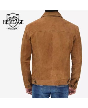 Tan Suede Trucker Jacket for Men