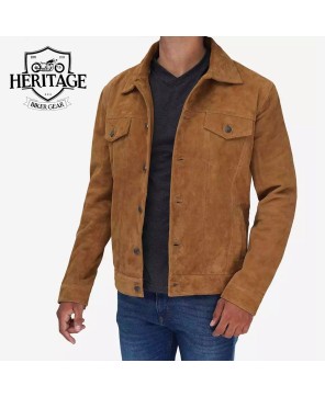 Tan Suede Trucker Jacket for Men