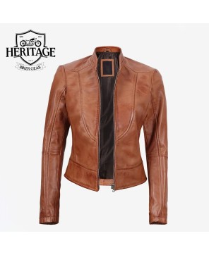 Tan Women's Biker Leather Jacket - Chic, Stylish, and Versatile