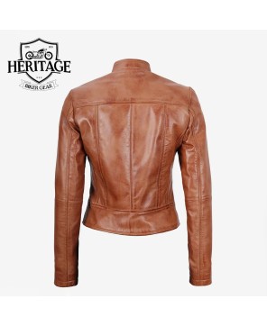 Tan Women's Biker Leather Jacket - Chic, Stylish, and Versatile