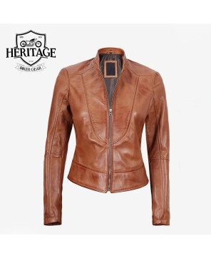 Tan Women's Biker Leather Jacket - Chic, Stylish, and Versatile