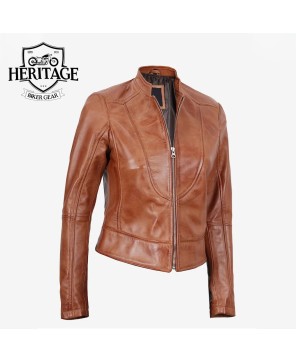 Tan Women's Biker Leather Jacket - Chic, Stylish, and Versatile