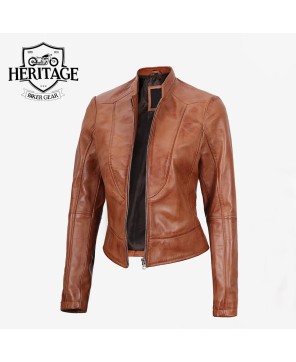 Tan Women's Biker Leather Jacket - Chic, Stylish, and Versatile