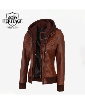 Cognac Leather Bomber Jacket: Women's Style