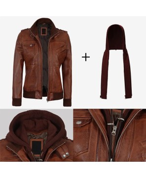 Cognac Leather Bomber Jacket: Women's Style