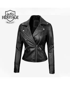 Rita Women's Black Leather Moto Jacket