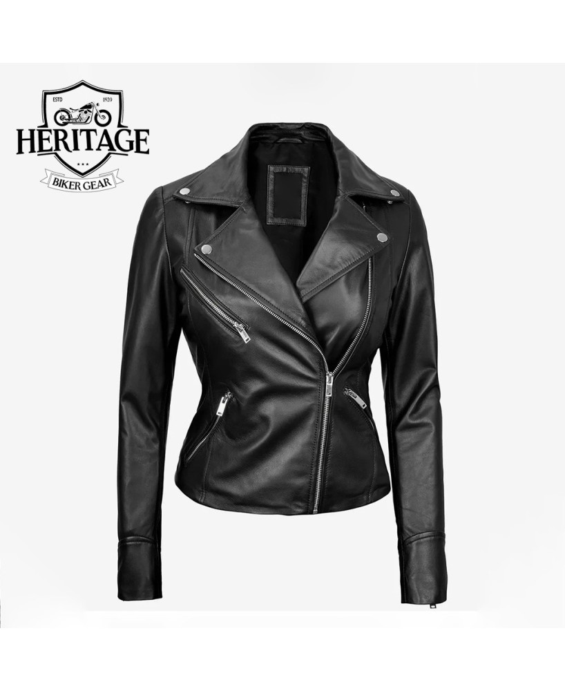 Rita Women's Black Leather Moto Jacket