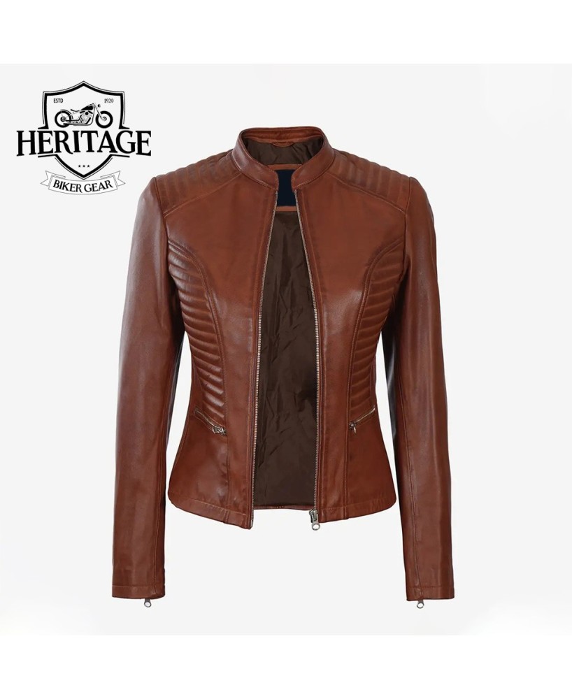 Cognac Leather Biker Jacket: Women's Essential