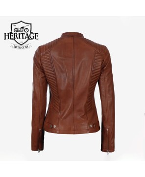 Cognac Leather Biker Jacket: Women's Essential