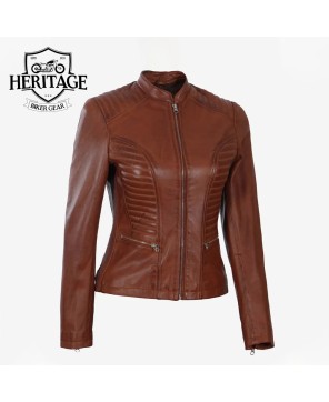 Cognac Leather Biker Jacket: Women's Essential