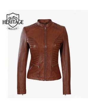 Cognac Leather Biker Jacket: Women's Essential