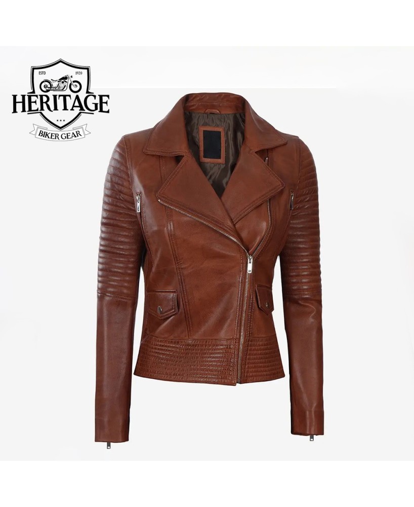 Cognac Brown Asymmetrical Leather Jacket