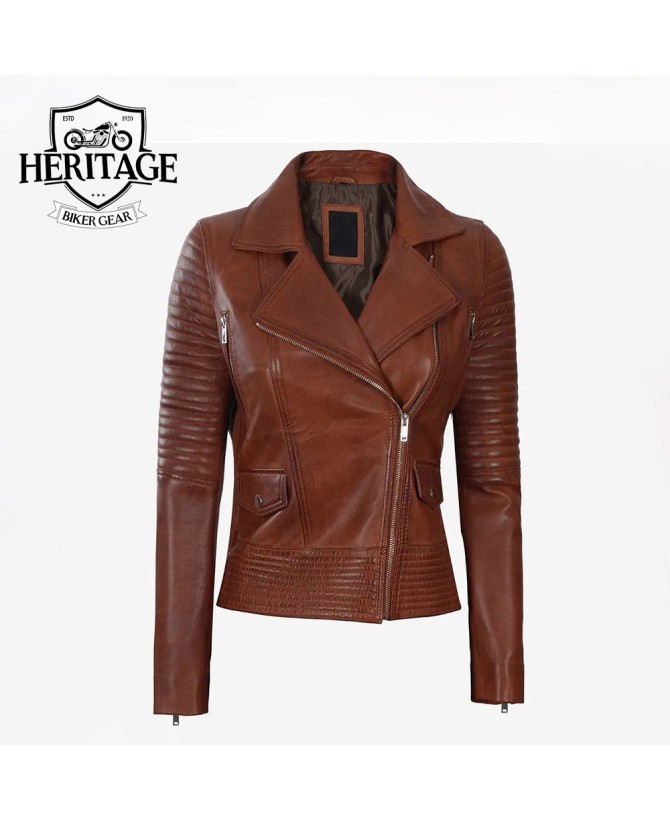 Cognac Brown Asymmetrical Leather Jacket