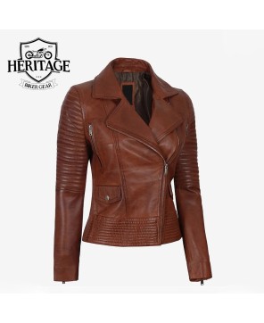 Cognac Brown Asymmetrical Leather Jacket