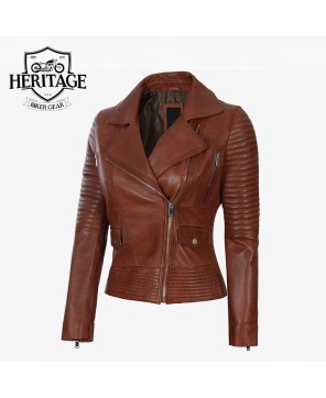 Cognac Brown Asymmetrical Leather Jacket