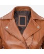 Elisa Women's Asymmetrical Brown Leather Motorcycle Jacket with Belted