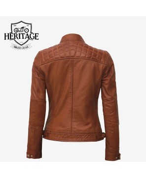 Tan Lambskin Leather Quilted Biker Jacket