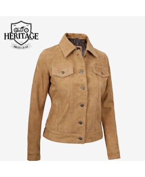 Light Brown Suede Trucker Jacket for Women