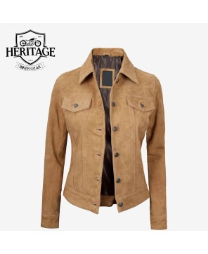 Light Brown Suede Trucker Jacket for Women