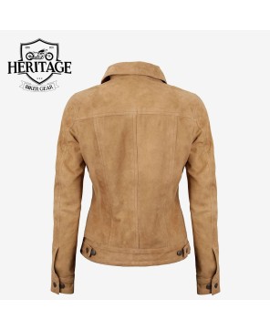 Light Brown Suede Trucker Jacket for Women