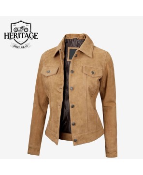 Light Brown Suede Trucker Jacket for Women