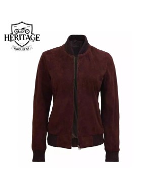 Dark Brown Suede Bomber Jacket for Women