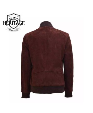 Dark Brown Suede Bomber Jacket for Women