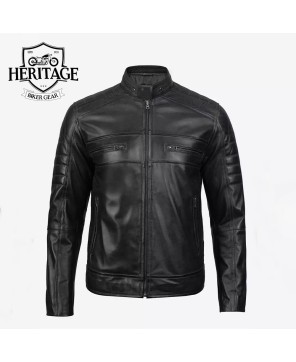 Men's Black Cafe Racer Leather Jacket - Classic & Timeless Style