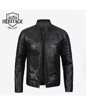 Men's Black Cafe Racer Leather Jacket - Classic & Timeless Style