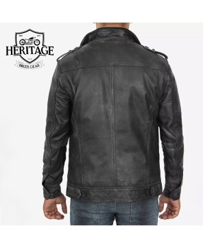 Men's Biker Style Distressed Black Leather Jacket - Real Lambskin