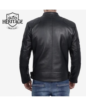 Men's Black Leather Cafe Racer Jacket