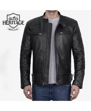 Men's Black Leather Cafe Racer Jacket