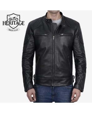 Men's Black Leather Cafe Racer Jacket