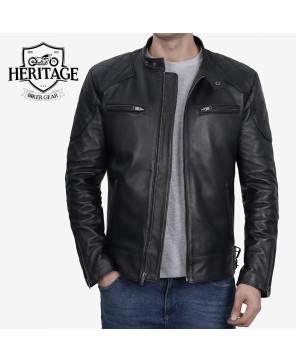 Men's Black Leather Cafe Racer Jacket