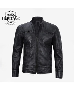 Dark Gray Men's Leather Moto Jacket - Top Quality