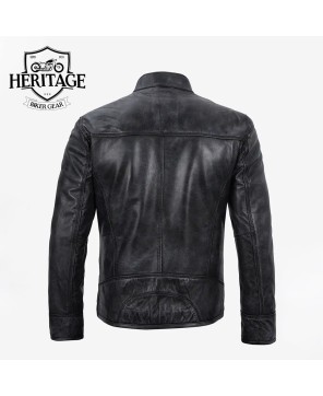 Dark Gray Men's Leather Moto Jacket - Top Quality