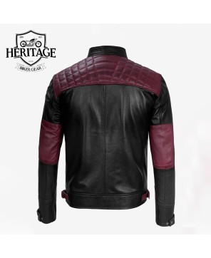 Black & Maroon Biker Leather Jacket