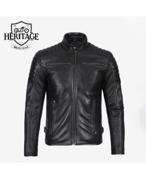 Black Cafe Racer Leather Jacket for Men