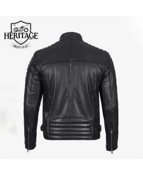 Black Cafe Racer Leather Jacket for Men