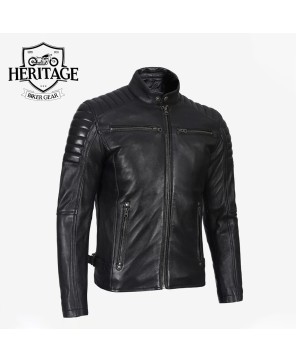 Black Cafe Racer Leather Jacket for Men