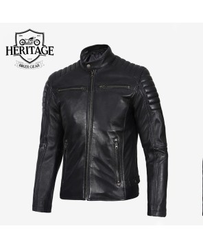 Black Cafe Racer Leather Jacket for Men