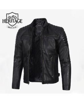 Black Cafe Racer Leather Jacket for Men