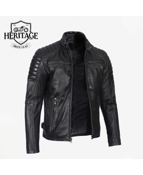 Black Cafe Racer Leather Jacket for Men