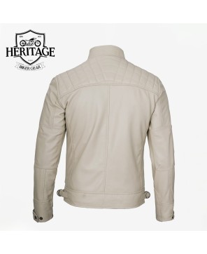 Stylish Beige Quilted Shoulder Leather Jacket for Men