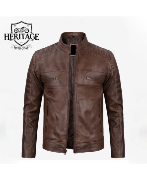 Coffee Brown Biker Leather Jacket - Timeless Style